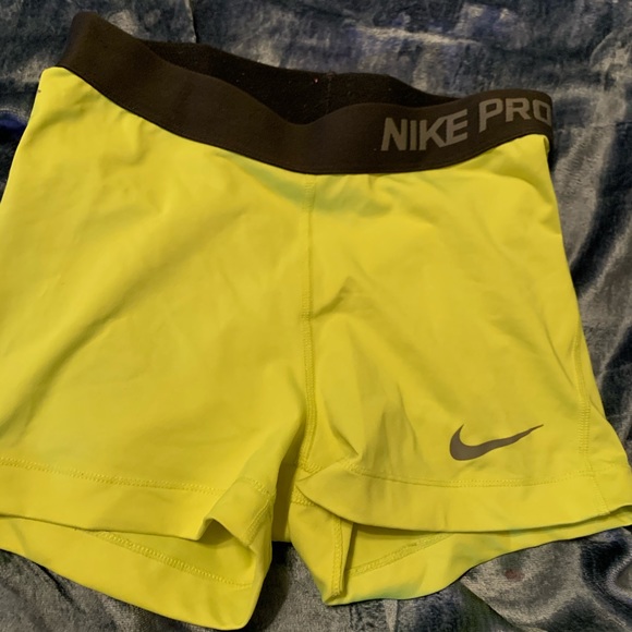 neon yellow nike pro shorts 